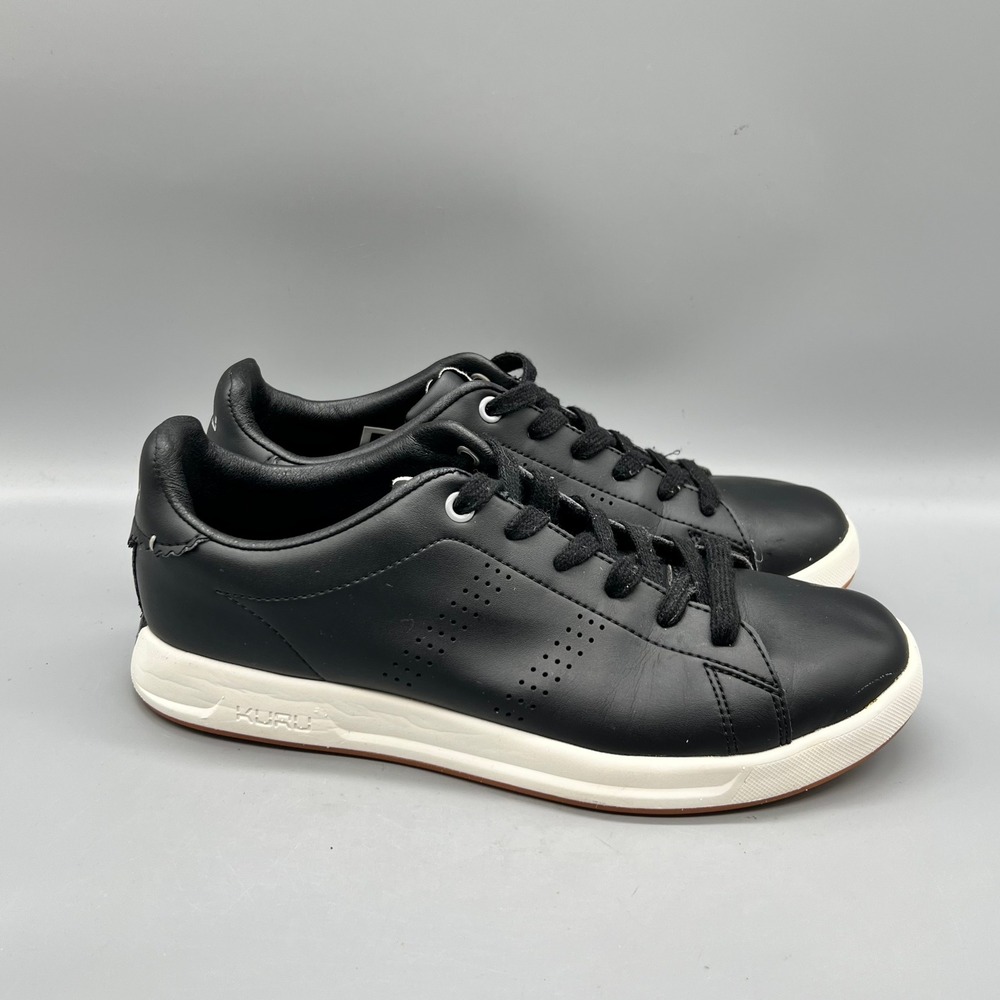 Kuru Shoes Womens 8.5 Black Leather Roam Low Top Lace Up Walking Court Sneakers